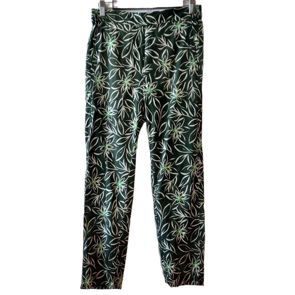 Diega Womens Green Floral Printed Ankle Crop Side Pockets Pull On Pants Small